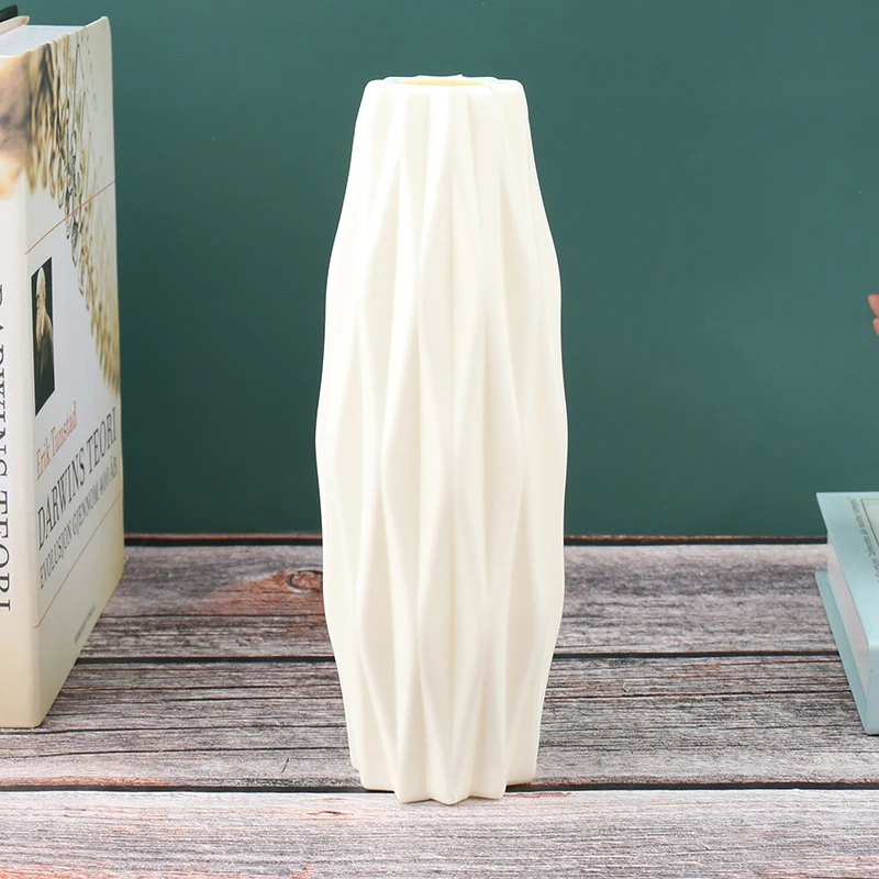 1pc Flower Vase Decoration Home Plastic Vase White Imitation Ceramic Flower Pot 5