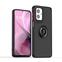 Enhanced Armor Case with Ring Magnetic Holder Cover for MOTO EDGE 5G 2024 (Black Red)
