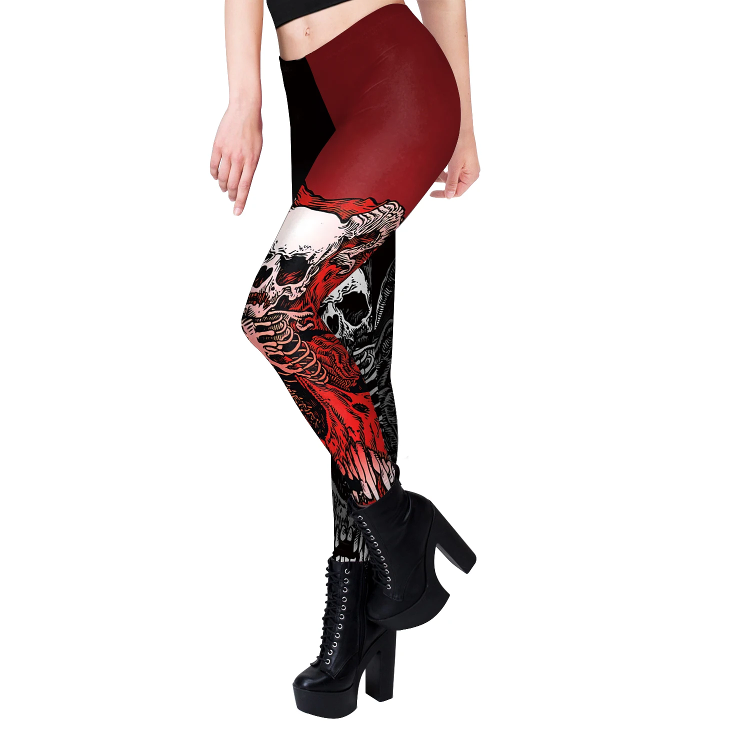 Nadanbao Halloween Skull Print Leggings Damen Gothic Punk Cosplay Hose Mittlere Taille Sexy Skinny Strumpfhosen Fitness Workout Hose – Detail 24