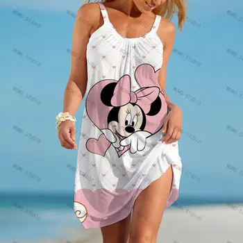 Abiti estivi Donna 2025 Topolino Abito da donna Disney Beach Sexy Elegante Festa Moda Minnie Mouse Senza maniche Y2k Cartoon Boho 1