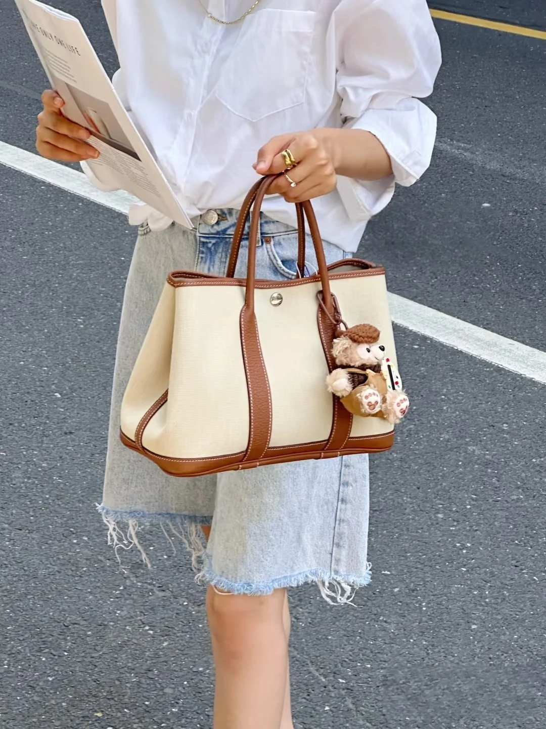 2025 New Women's Large Capaci Canvas Leather Garden Tote Bag Casual Sle Commuting Bag for Work Cuter Bag