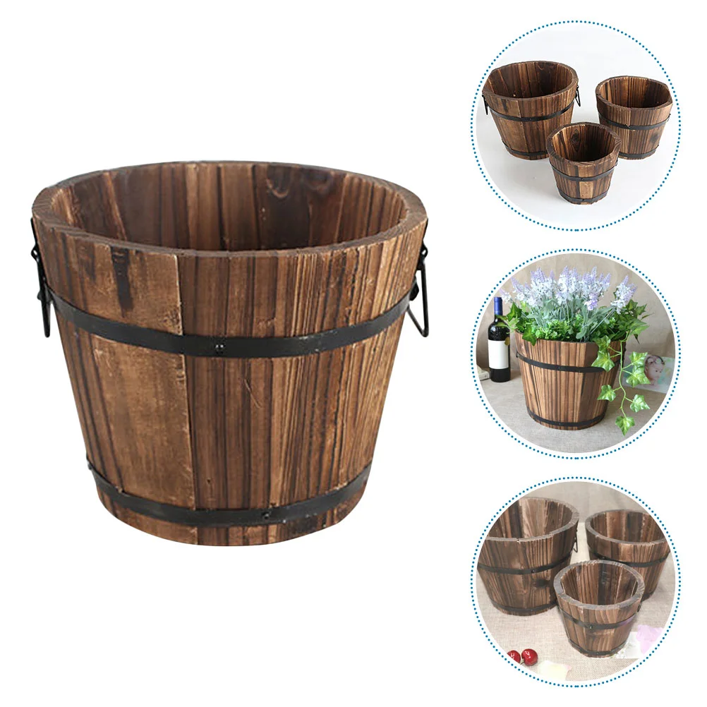

Wood Plant Pot Rustic Succulent Pot Barrel Vintage Planting Container Multi-functional Storage Bucket