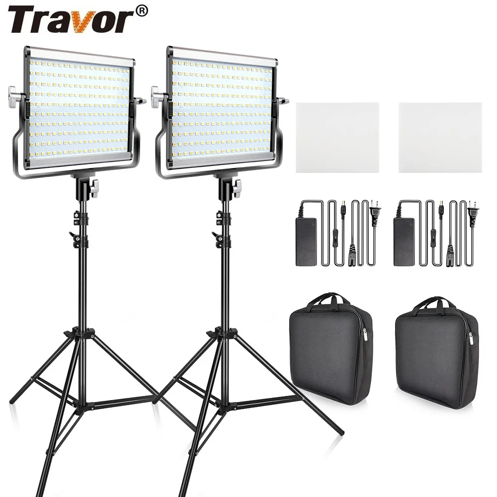 Travor 2in1 LED Video Light Kit Bi Color 3200K 5600K CRI96 with 2M Light Stand for TIKTOK Live Studio Photography Video Shooting