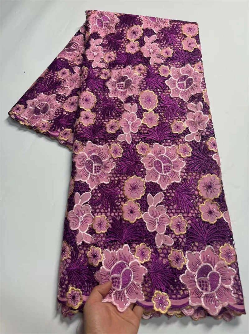 

Водорастворимая нигерийская кружевная ткань для женщин, кружево из шнурка с камнями, элегантные платья, высокое качество, 5 ярдов, 2024
