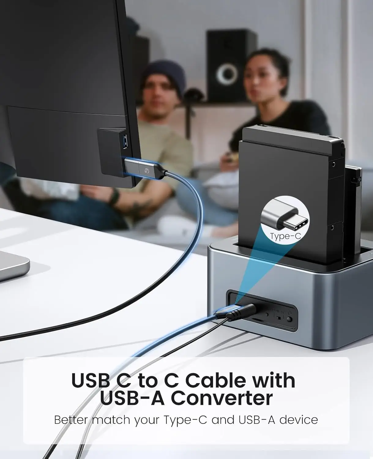 ORICO 하드 드라이브 도킹 스테이션, 오프라인 클론 기능 탑재, 알루미늄 합금 듀얼 베이 USB C - SATA 하드 드라이브 도크 (2.5 또는 3.5 HDD용)