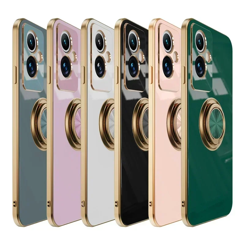 Plating Gloss Surface Silicone Case with Ring Holder Cover