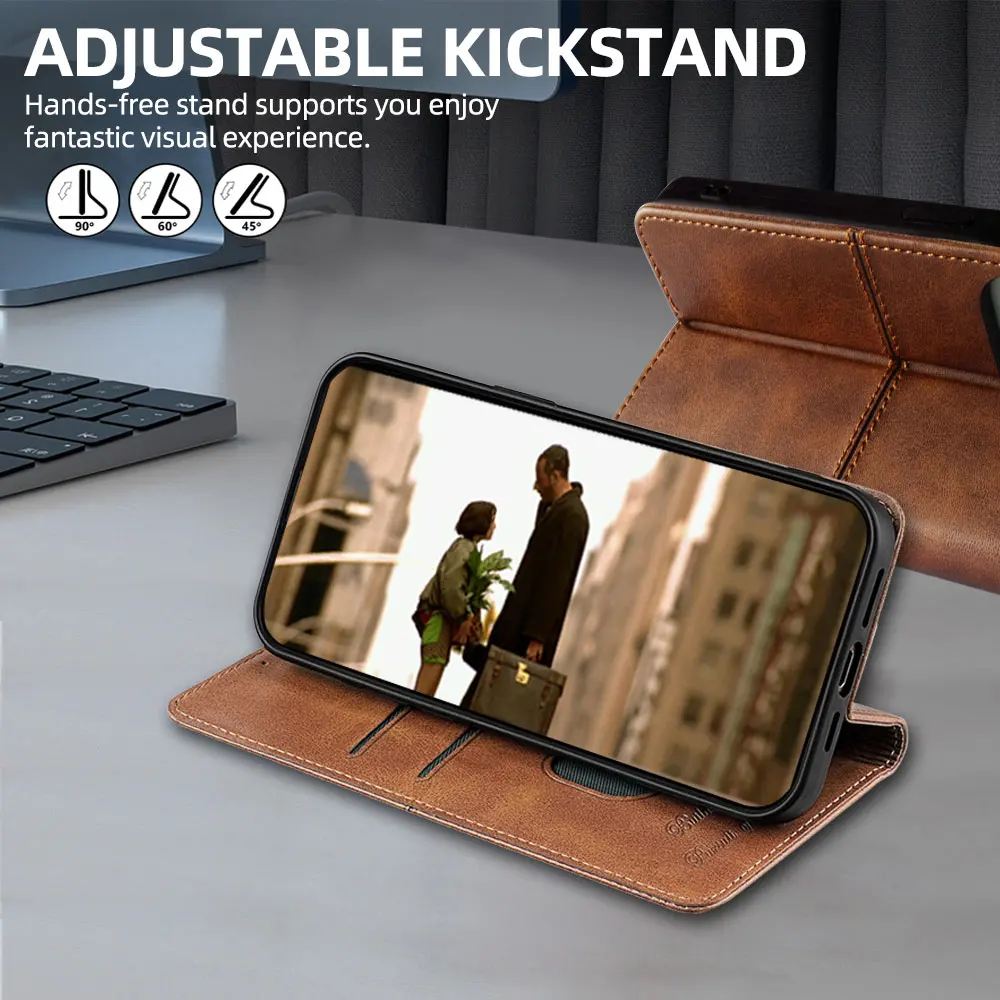 Enhanced Magnetic Leather Phone Case with Fall Prevention - Flip Book Cover