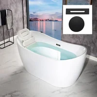 59" Freestanding Bathtub with Bathtub Spa Pillow，Contemporary Soaking Tub with Matte Black Overflow and Drain，luxury Bathtub 1