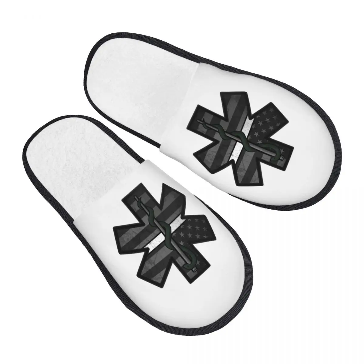 

Custom Star Of Life Soft Memory Foam House Slippers Women Emt Paramedic Cozy Warm Anti-skid Sole Slipper