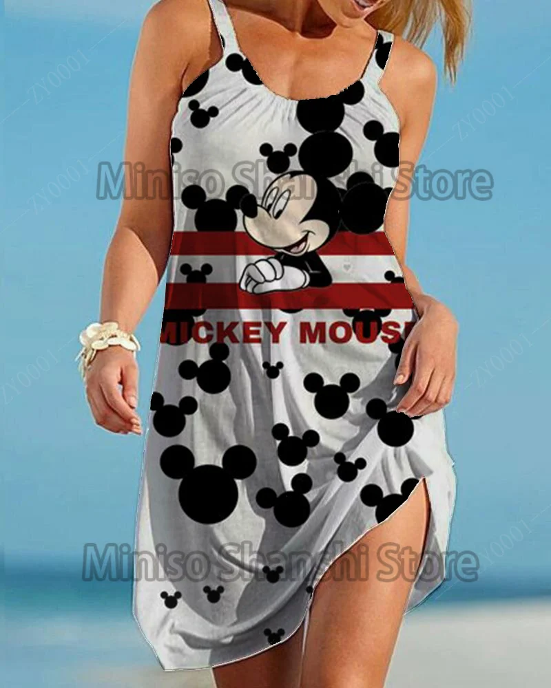 

Летнее Новое Сексуальное Женское Платье Y2K, летнее свободное женское платье с мультяшным рисунком Минни Маус, женское летнее платье на бретелях с изображением Дисней Микки