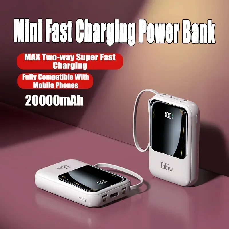 66W Mini Power Bank Large Capacity 20000mAh Super Fast Charging External Battery Charger for IPhone Huawei PD 20W Fast Charging