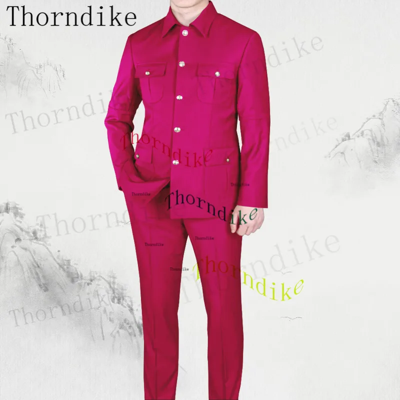 Thorndike  Long Sleeve Blazer Pants Elegant Business Men Formal Prom Collar Africa Style Men Suits New Arrival Sliver Button 5