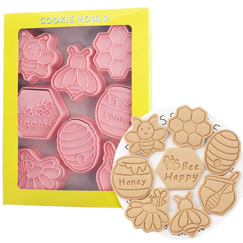 8pcssetCartoonBeeCookieCutters3DBeeHoneyBiscuitMoldCookie