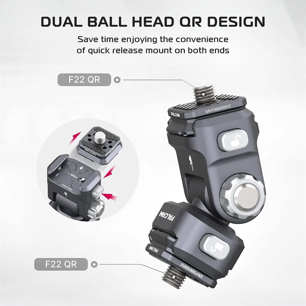 FALCAM F22 퀵 릴리스 DSLR 카메라 모니터 마운트, 조정 가능한 삼각대 헤드 볼 헤드 퀵 스위치 시스템