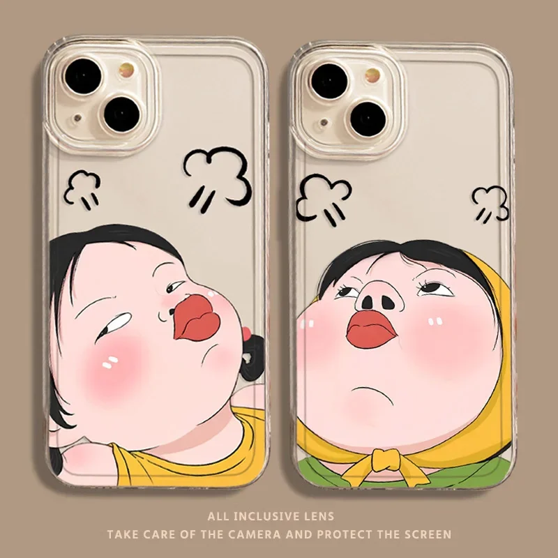Adorable Transparent Cartoon Phone Case - Cute Girl Design