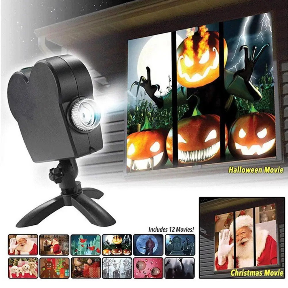 12 Film Natale Halloween Proiettore Laser Discoteca Luce Mini Finestra Proiettore Home Theater Indoor Outdoor Wonderland Proiettore