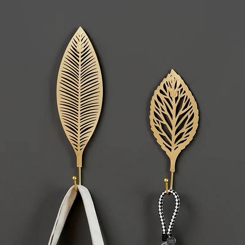 Gold Leaf Shape Hooks Nordic Style Holder Rack Living Room Clothes Hats Decorating Hangers Wrought Iron Storage Hooks