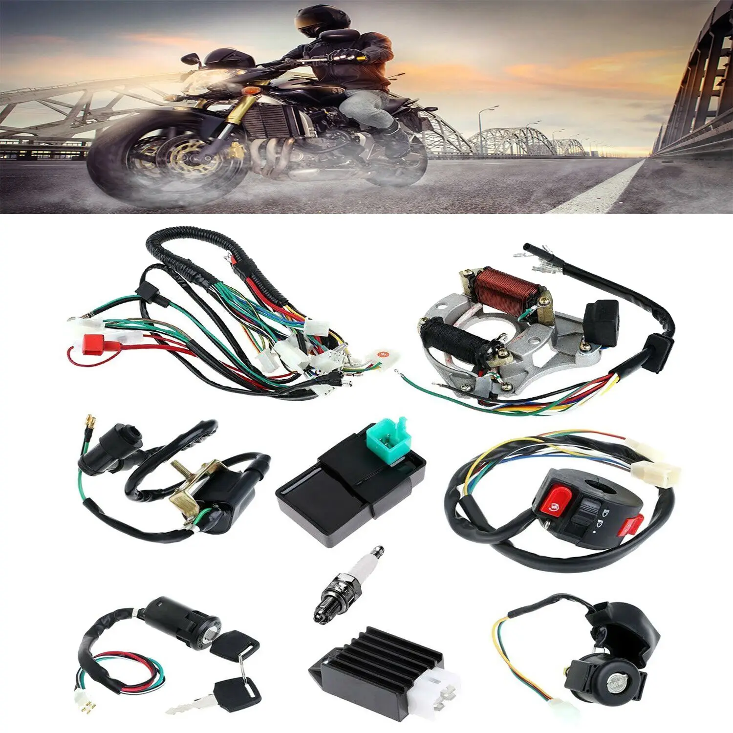 A10I ATV 전기 쿼드 바이크 50Cc - 125Cc용 완전한 고정자 배선 하네스 CDI 점화 코일 솔레노이드 세트