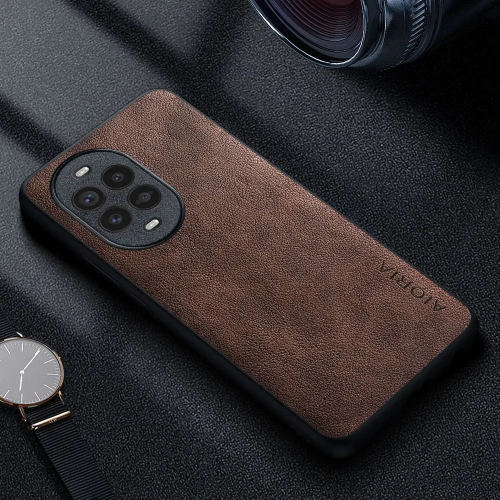 Premium Luxury Leather Phone Case - Retro Business Style Solid Color Cover