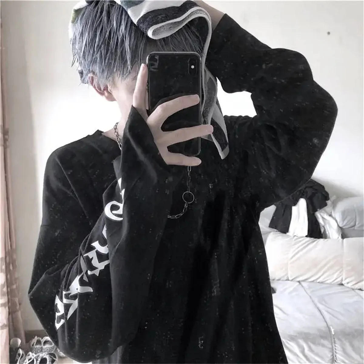 Kühlen Harajuku Ins T-shirt Hip Hop T-shirts Männer Frauen Casual Koreanische T Shirt Lange Hülse Lose T-shirt Streetwear Herbst Tops Männlich – Detail 4
