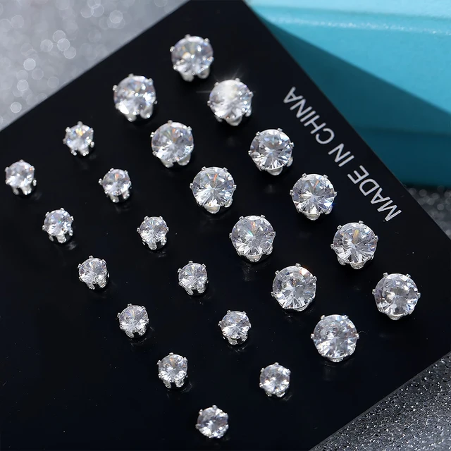 Maximum 36 Pairs Shiny Zircon Stud Earrings Set for Women Men Daily Versatile Chic Silver Color Crystal Ear Jewelry Accessories 5