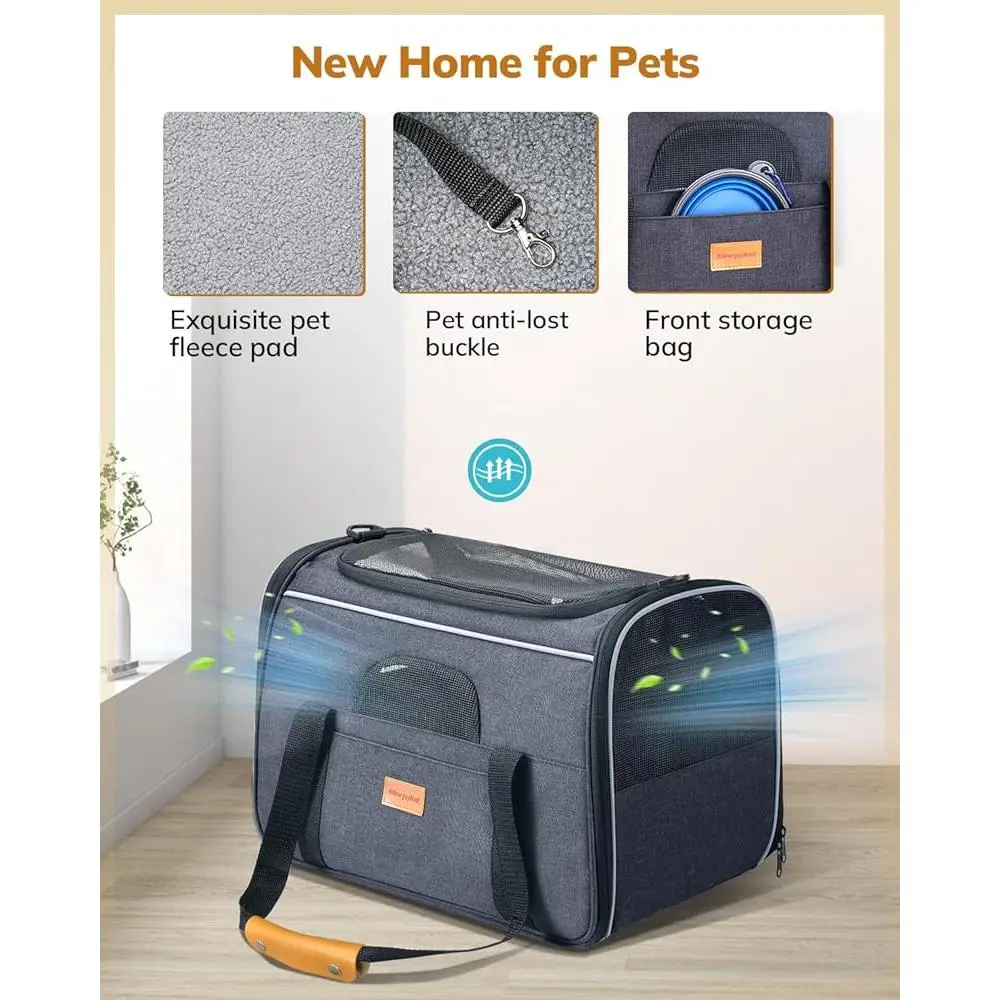 Soft Sided Cat Carrier Large Medium Cats Dogs Portable Foldable Pet Carrier Airline Approved Safety Zippers Mesh Travel Bag