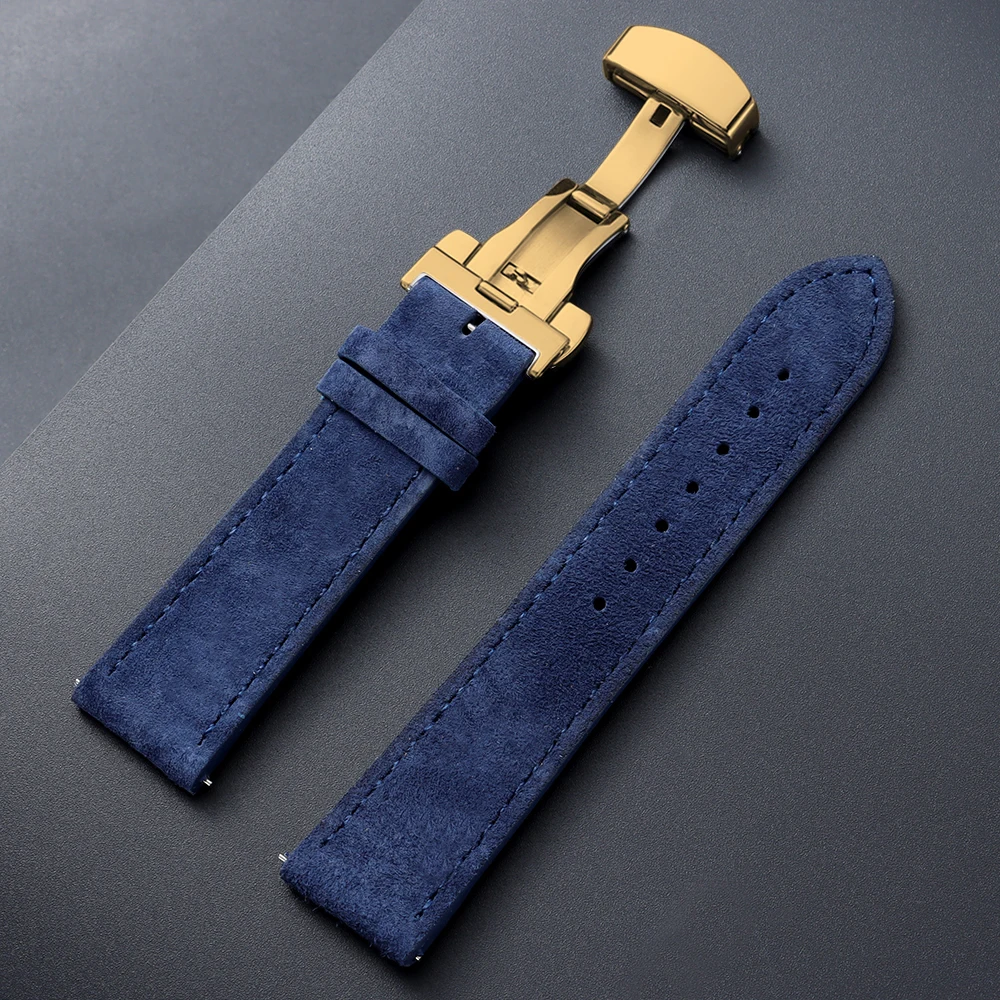 Vintage Suede Cowhide Watch Strap with Butterfly Buckle Bracelet - Sport Wristband
