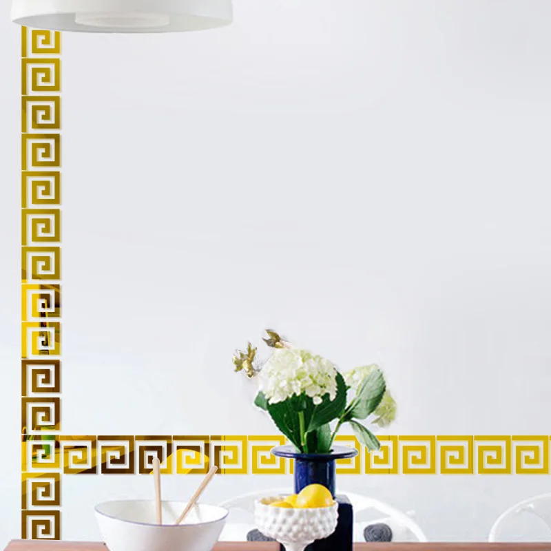 10Pc Furniture Decoration Acrylic with Adhesive Wall Decor Office Sticker Mirror for Living Room Bedroom Edge Strip Corner Line