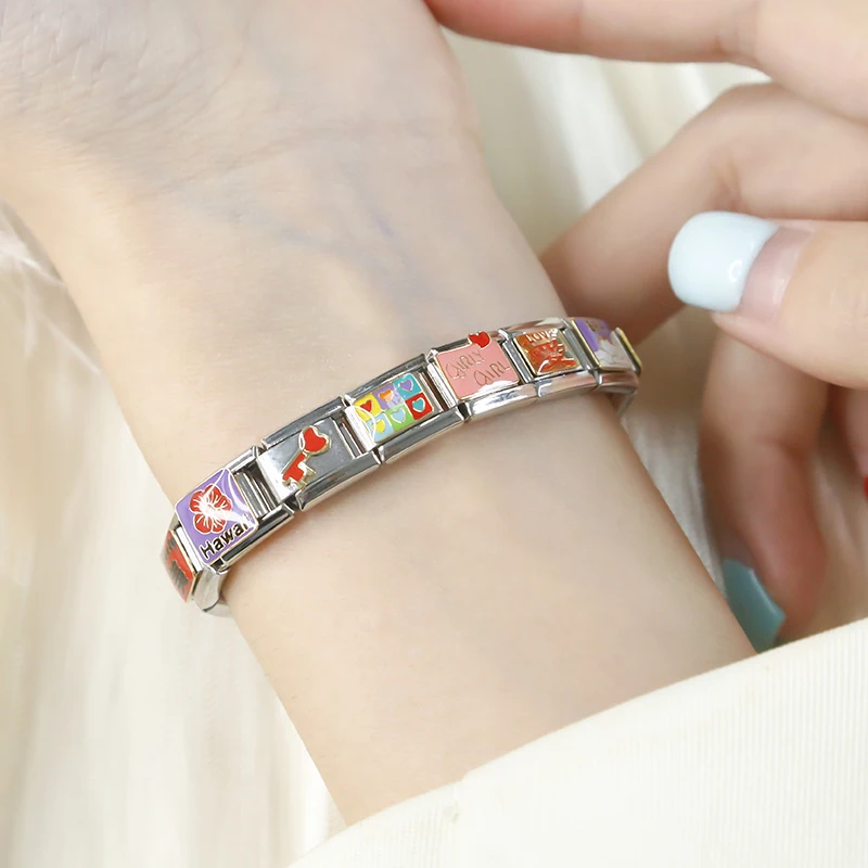 9mm Width Original Daisy Coffee Key SPA Love Italian Charm Bracelet Stainless Steel Bracelet Hapiship DIY Charm Bracelet Stainless Steel Jewelry Making DJ094