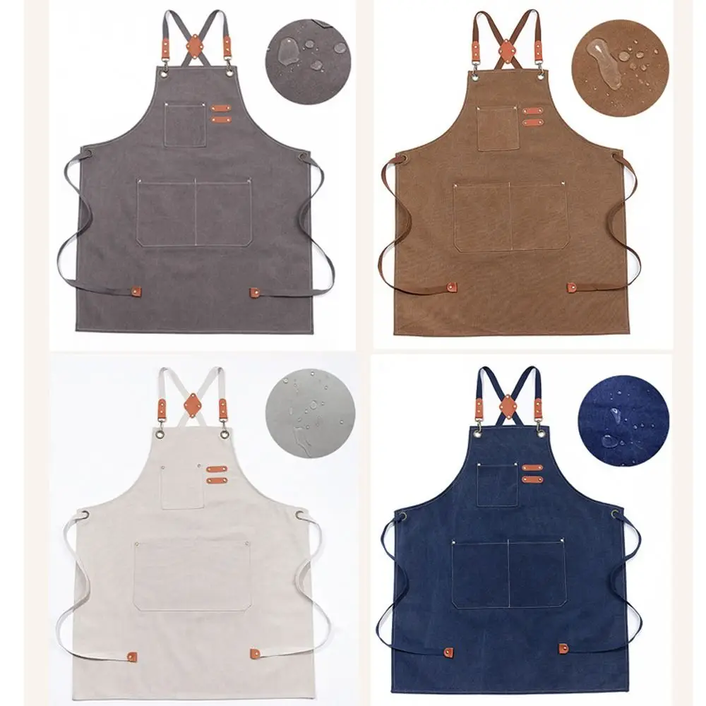 Waterdrop Resistant Thicken Canvas Apron Antifouling Barista Apron Kitchen Restaurant Worker Barber Carpenter Florist Apron