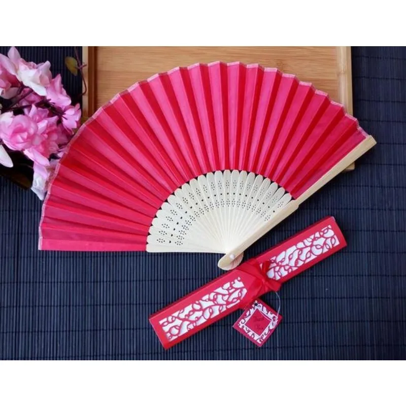 Silk Fold Hand Fan 11 Colors Elegant Laser-Cut Gift Box Wedding Party Favors Gifts