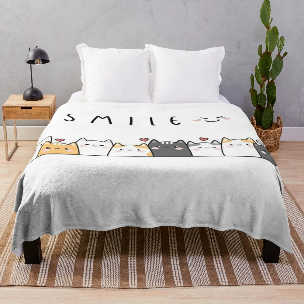 

Cute cats smile Throw Blanket For Sofa Thin