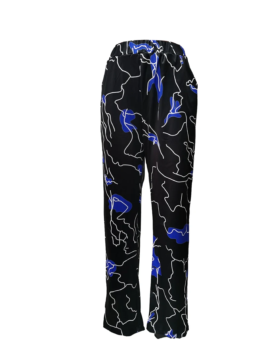 

Women Wide Leg Pants Fashion Print Elastic High Waist Loose Trousers Casual Dance Sweatpants Straight Bottoms