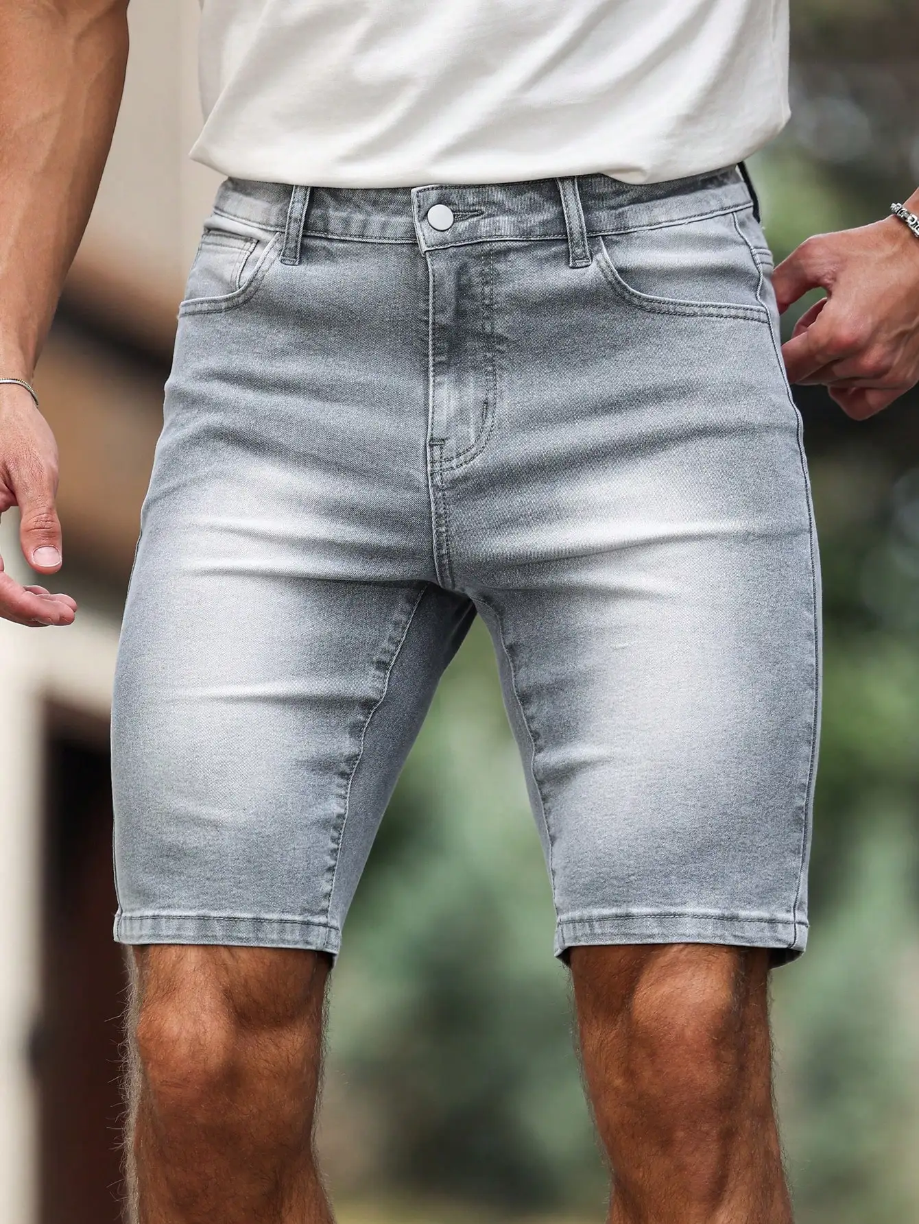 Men's Denim Shorts – Gray Skinny Fit, Knee Length Casual Summer Shorts