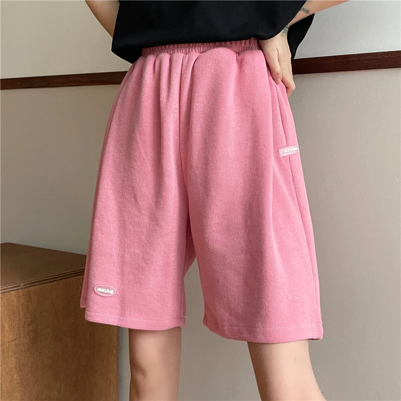 

Academic style Shorts Women Summer Streetwear Wide Leg Straight Shorts Bf Loose Casual Drawstring Five-Point Sports Short Pants