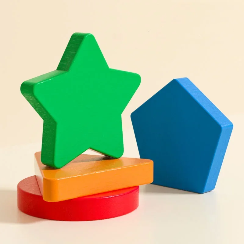 Wooden Baby Shape Assortment Educational Toys Montessori Toys Geometric Shapes Colorful Building Block Box Boys Girls Gifts 6