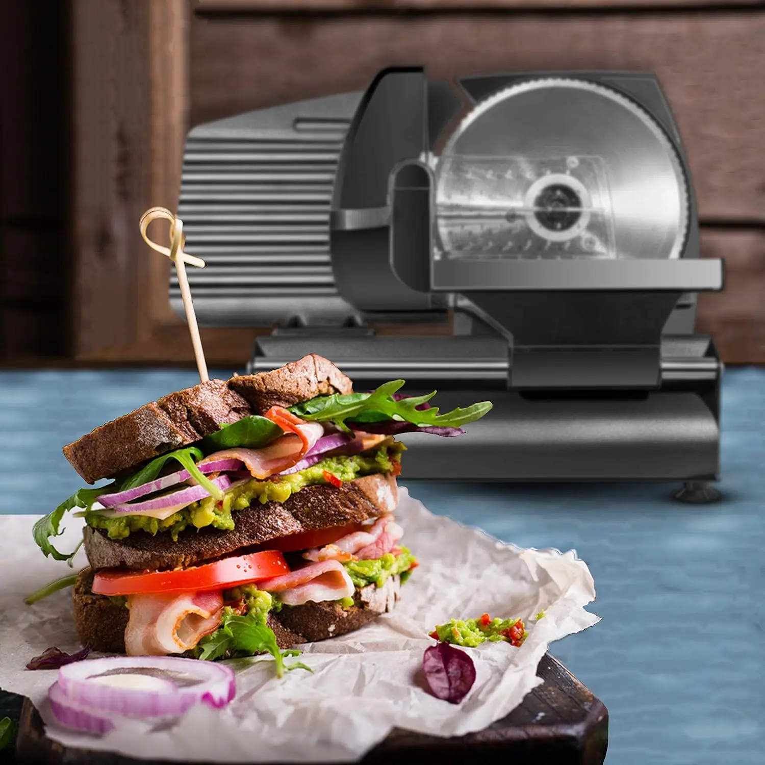 Electric Deli Slicer With Adjustable Slices, Stainless Steel Blades, Safe Feet - For Ham, Cheese, Bread, Fruit & Veggies 5