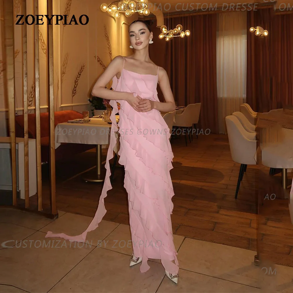 

Elegant Light Pink Chiffon Evening Dresses Ruched Ankle Length Strapless Israel Party Formal Casual Occasion Prom Gowns Dress