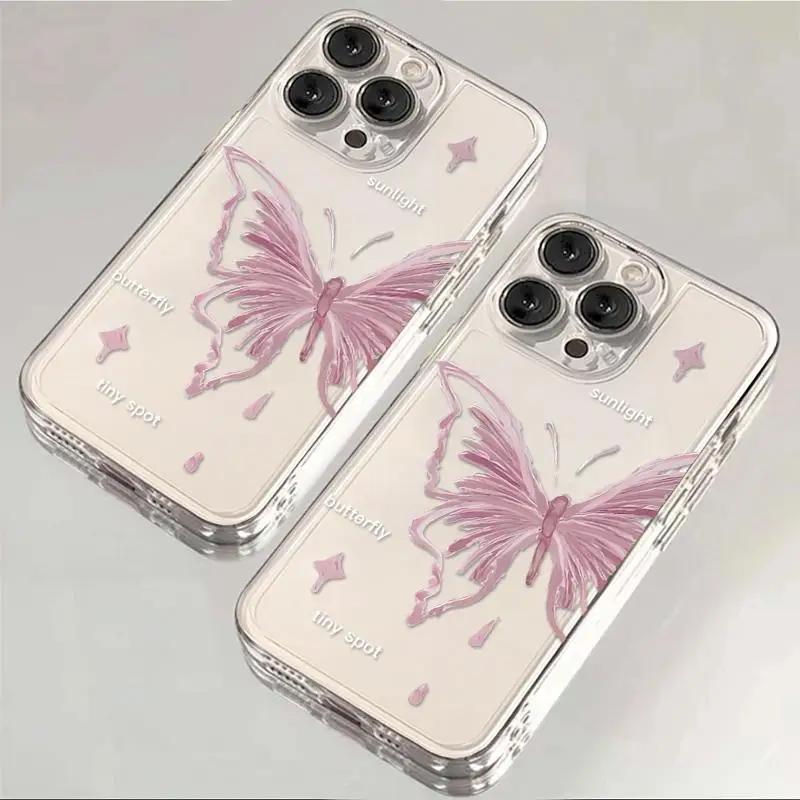 Pink Butterfly Pattern Transparent Shockproof Phone Case