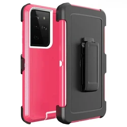 Triple - Defense Military Armor Shockproof Phone Case with Belt Clip Protective Cover - Galaxy S26 (Rose white)