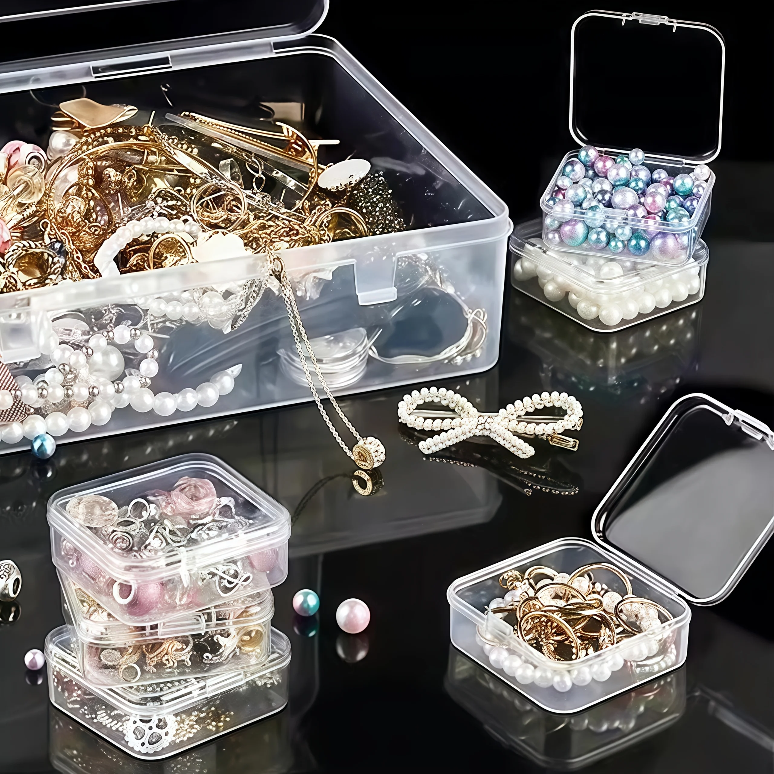 30pcs/Set Transparent Storage Box, Bead Storage Container Box, Jewelry Storage Box, Household Small Square Box