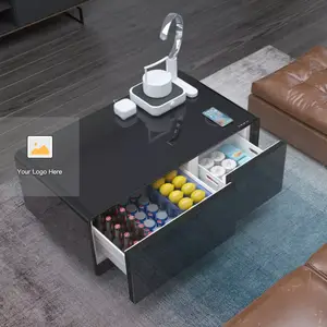 Une table basse qui charge les téléphones et les ordinateurs - Une table  basse avec frigo intégré 