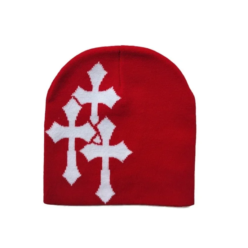 Y2K Knitted Crucifix Jacquard Beanies Women Men Popular Hip Hop