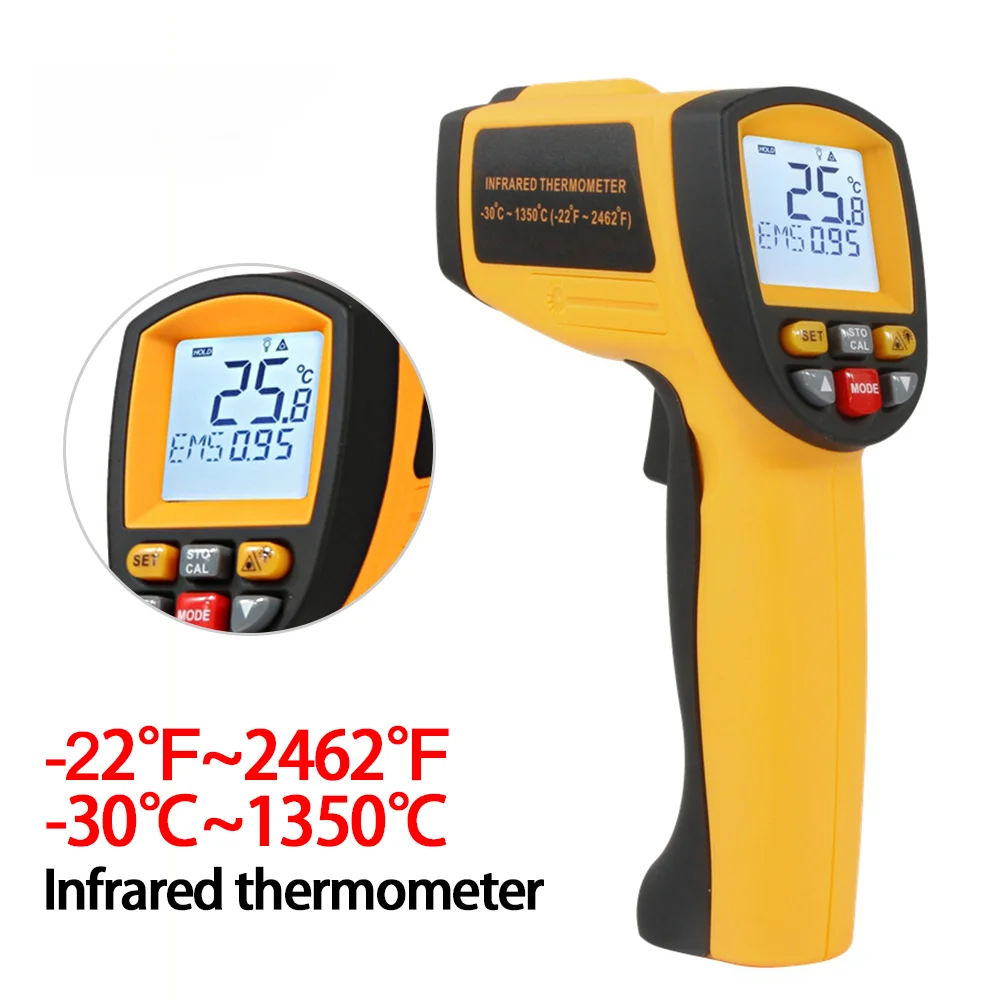 

Цифровой лазерный инфракрасный термометр SYXLIF, пистолет с гигрометром и сигнализацией температуры-22 ℉ ~ 2462 ℉, пирометр, измеритель температуры