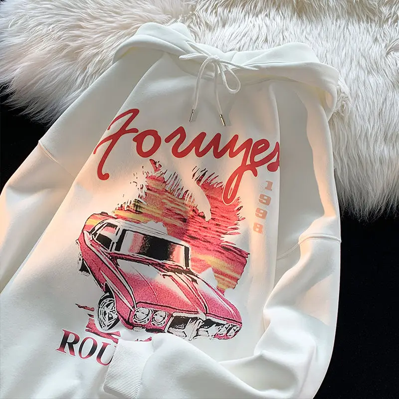 

Cartoon Red Racing Print Hip Hop Hoodies Harajuku Casual Women Y2k Gothic Office Lady Street Thin Autumn Sweatshirt Large 2XL