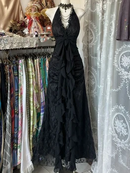 French Retro Slim Slash Neck Elegant Dress Women New Gothic Vintage Black Party Dresses High Street Chic Skinny Clothing 2025 1