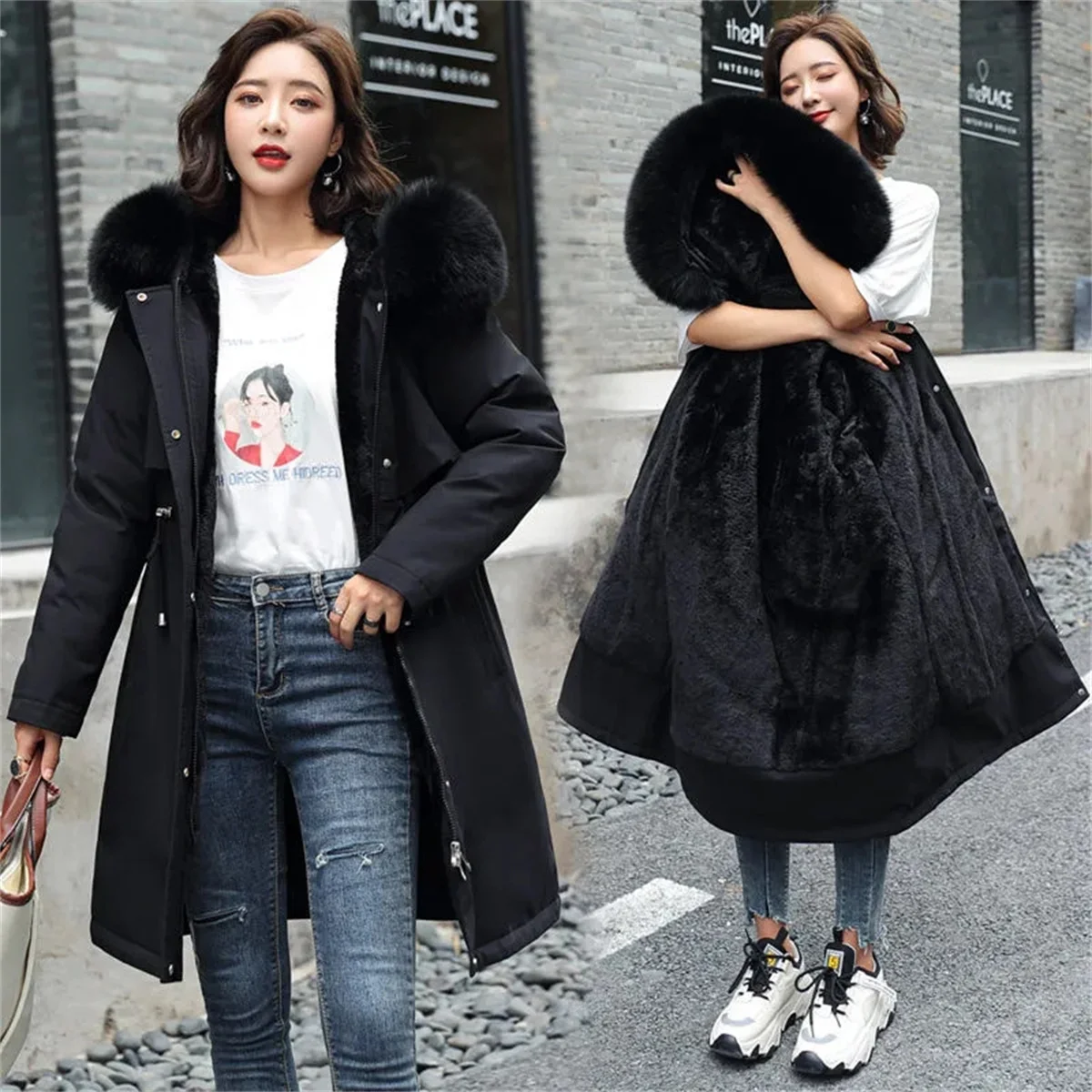 Winter Parka Jacket For Women 2024 New Long Sleeve Clothes Fashion Hooded Fur Collar Coat Thick Warm Casual Medium Length Coats 4