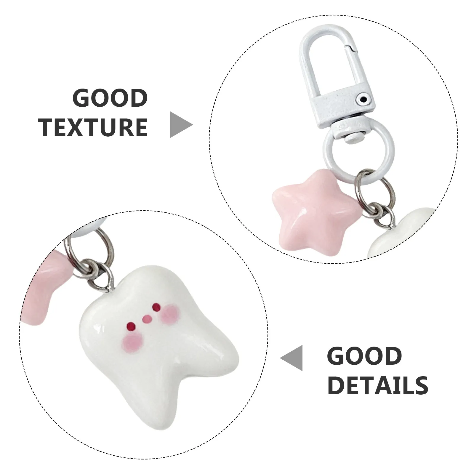 10개 귀여운 치아 모양 열쇠고리 카와이 키링 펜던트 미니 가방 참 장식품 배낭 지갑 핸드백 장식 파티 선물 바구니 장식품