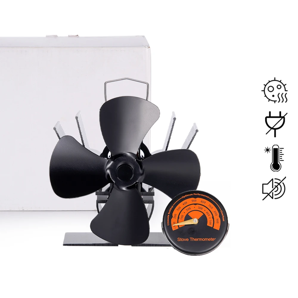 

4 Blade Heat Powered Mini Fireplace Fan Stove Fan Burner Portable Miniature Eco-fan Quiet Secure Heater Efficient Heat Outdoors