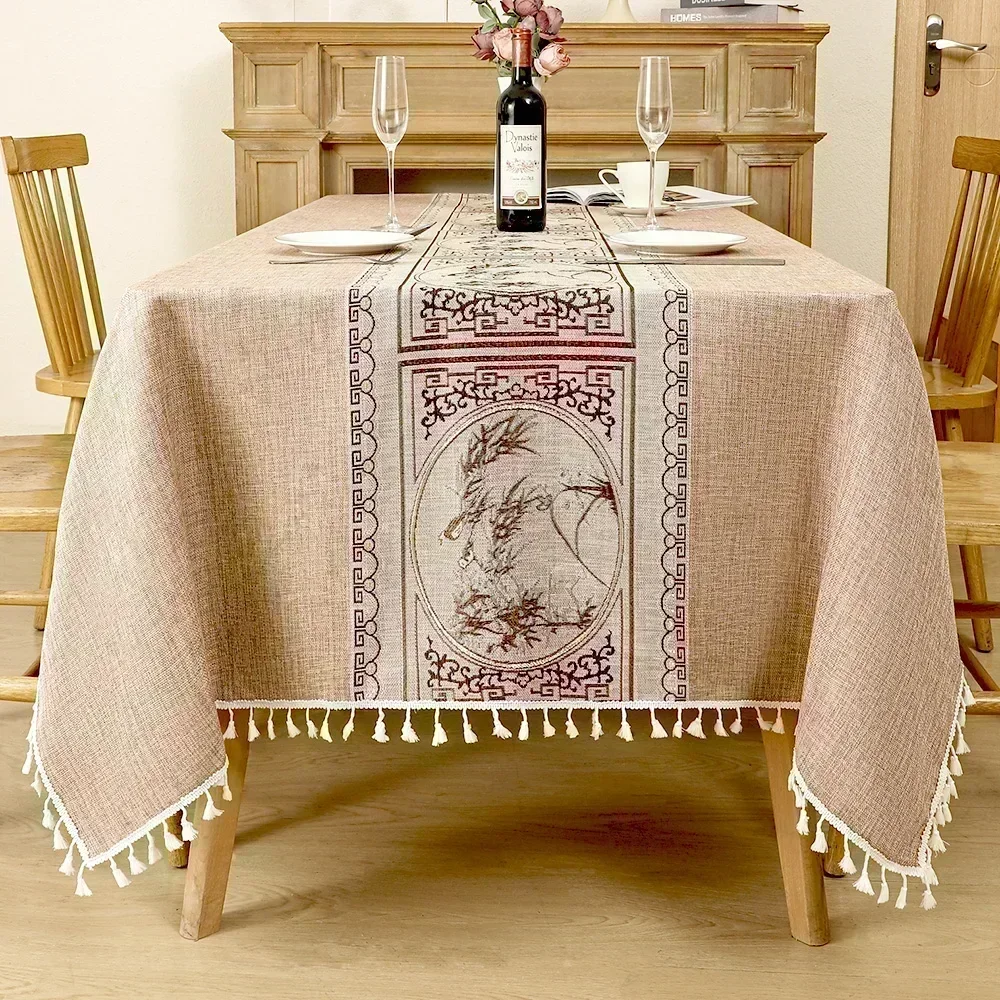 thumbnail image 1 of Mantel Rectangular resistente a las arrugas, impermeable, lavable, cubierta de mesa de granja con borlas, 1 of 5